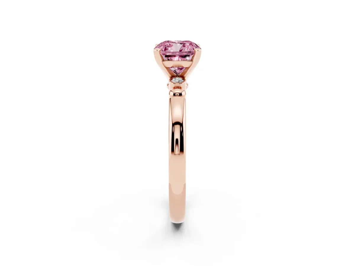 Fancy Pink Cushion Cut Solitaire Beaded Band with Four-Prong Setting Rose gold