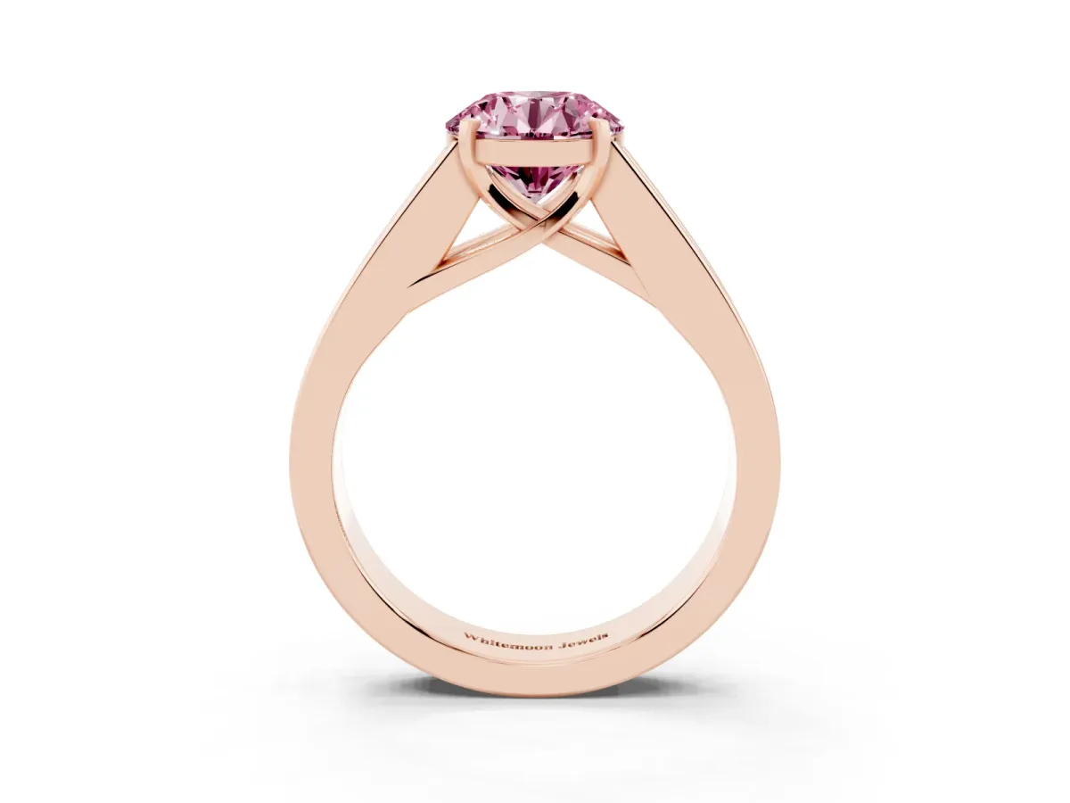 Fancy Pink Round Cut Cut Channel Set Solitaire Ring with Four-Prong Setting Rose gold