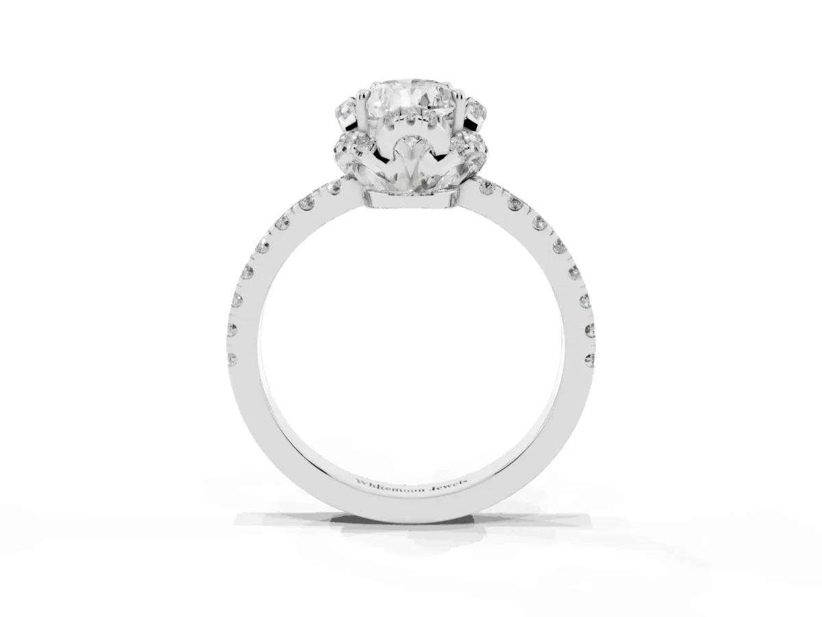 Pear Cut Diamond Halo Pave Band with Four-Prong Setting Silver