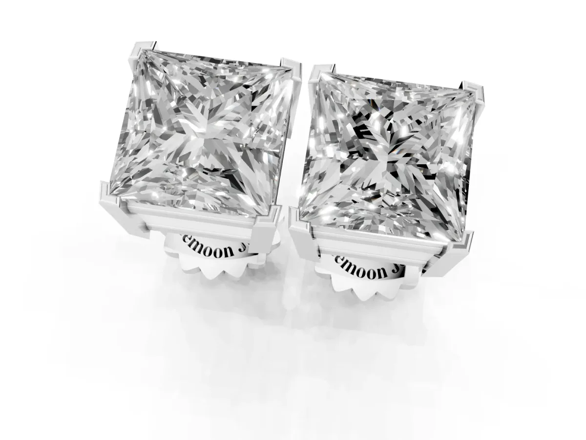 Princess Cut Diamond Stud Earrings Platinum