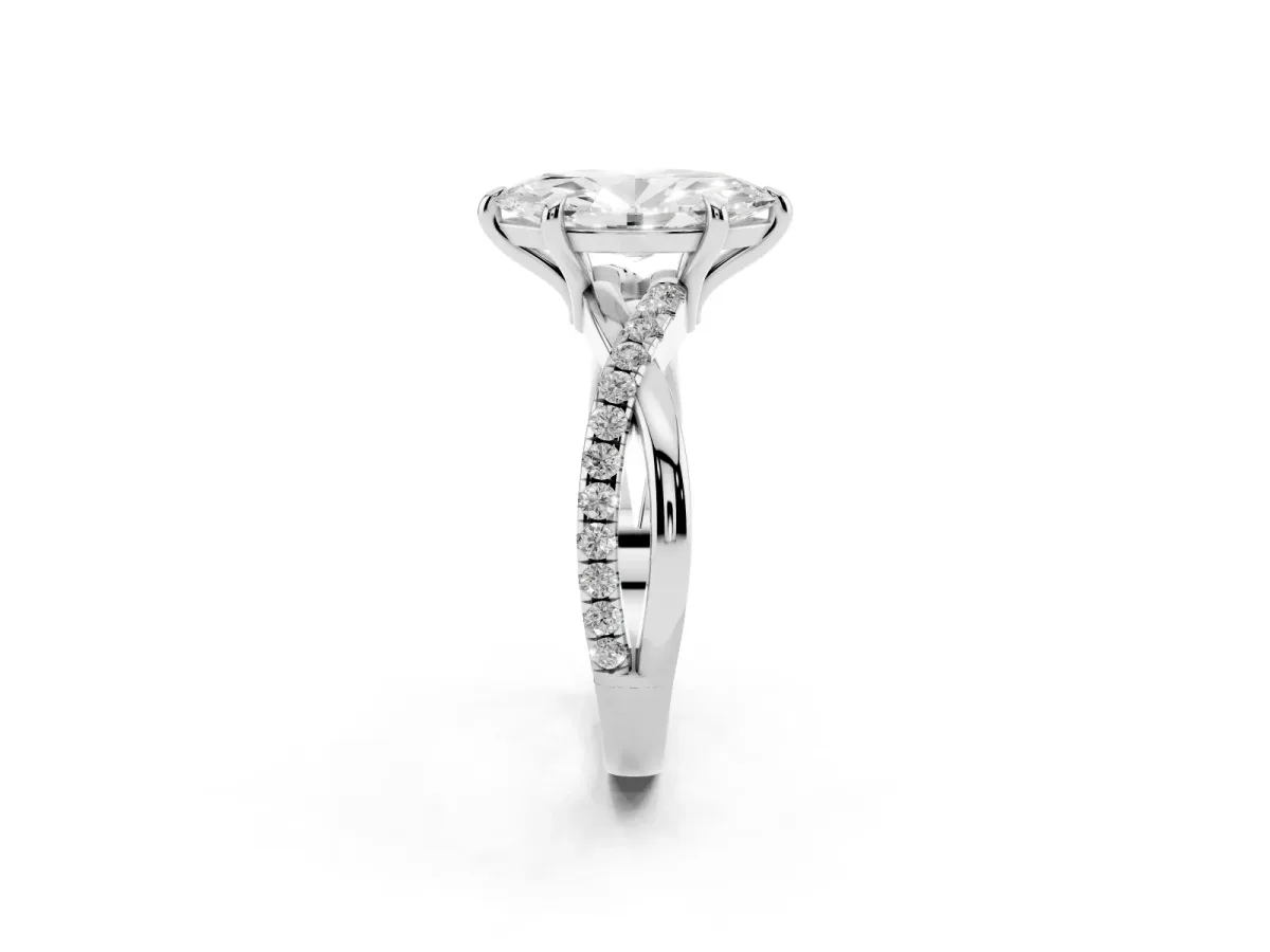 Marquise Cut Cut Diamond Twist Band Solitaire with Prong Setting Silver