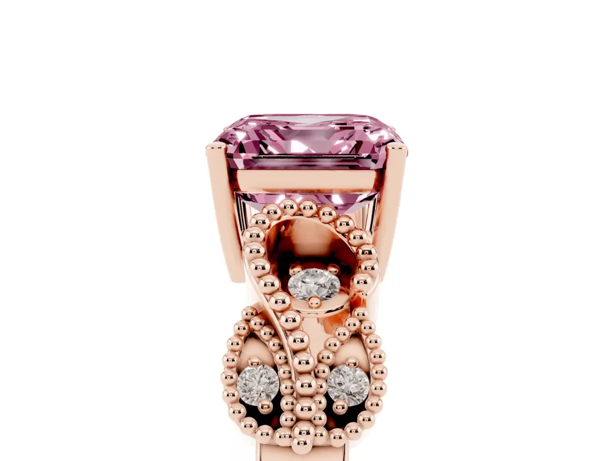 Fancy Pink Asscher Cut Solitaire Milgrain Leaf Band with Prong Setting Rose gold