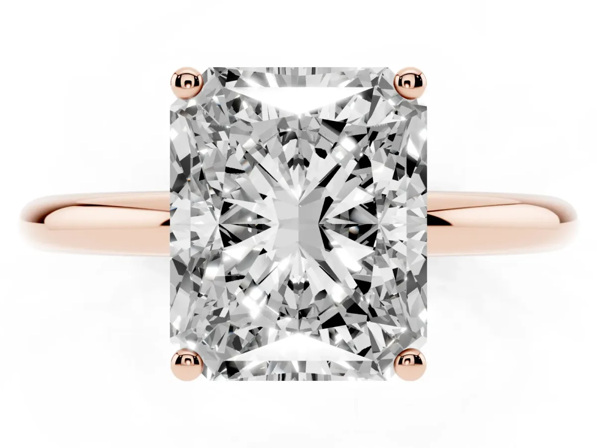 Radiant Cut Cut Solitaire Engagement Ring with Four-Prong Setting and Classic Band Rose gold