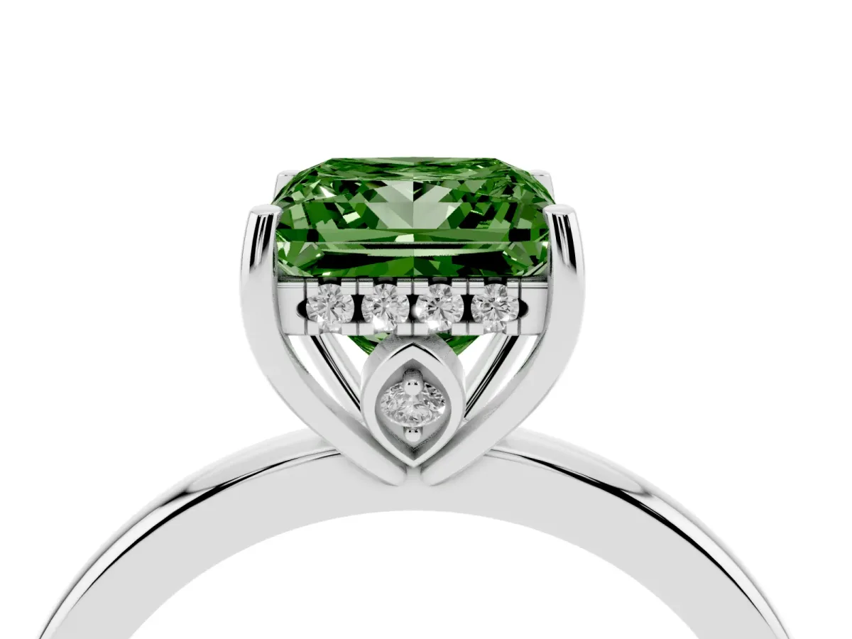 Fancy Green Princess Cut Solitaire Diamond Ring with Prong Setting and Plain Band White gold