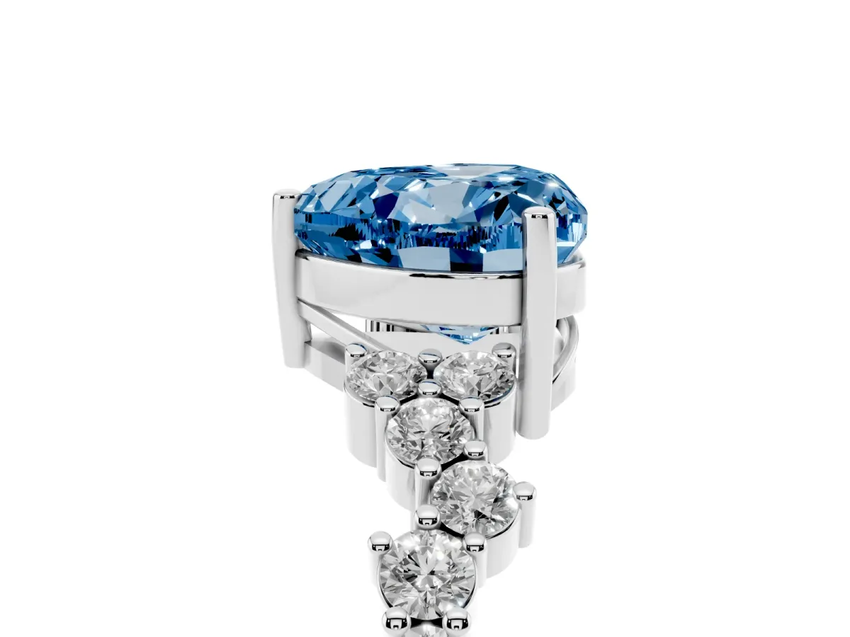 Fancy Blue Heart Cut Diamond Scattered Round Accent Ring with Prong Setting White gold