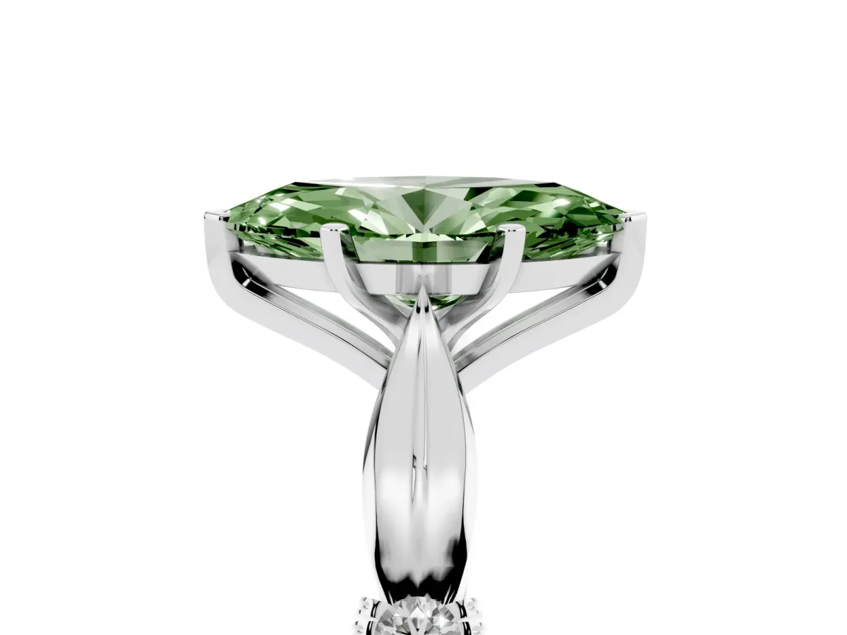 Fancy Green Marquise Cut Solitaire Diamond Twisted Band with Four-Prong Setting Silver