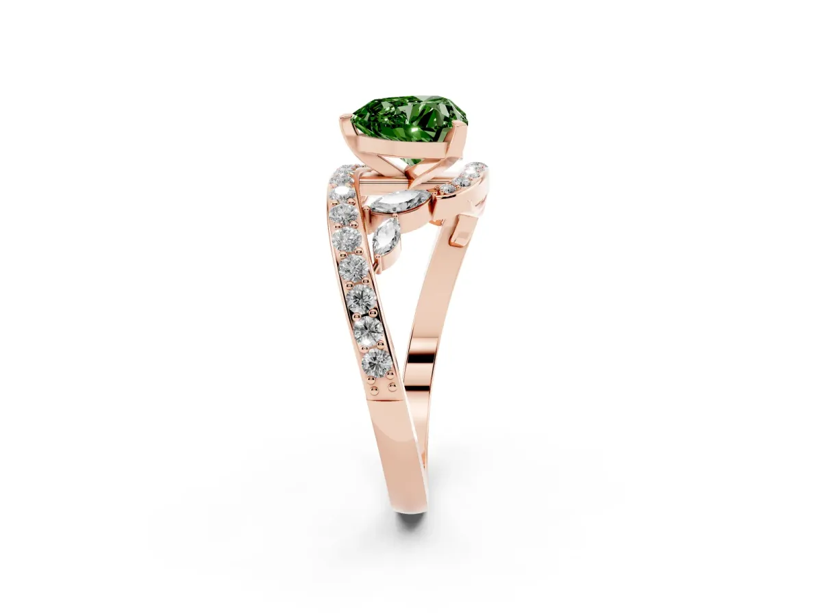 Fancy Green Heart Cut Solitaire with Pavé Twist Band and Four-Prong Setting Rose gold