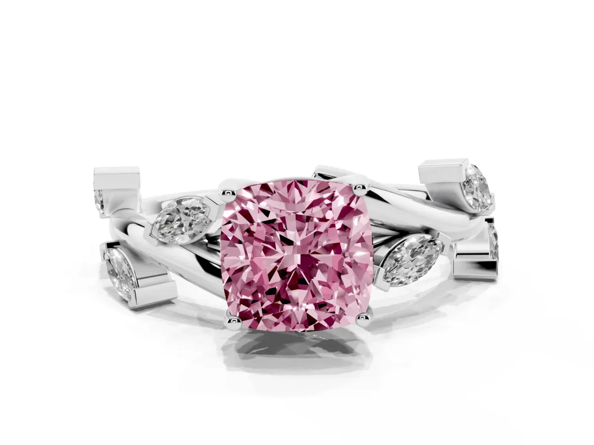 Fancy Pink Cushion Cut Solitaire Twisted Band Marquise Accent Prong Setting Ring Silver