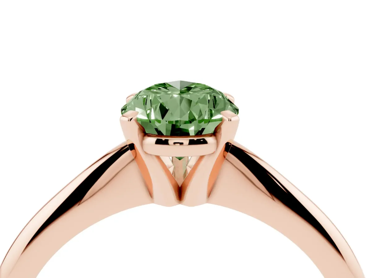 Fancy Green Pear Cut Cut Solitaire Ring with Four-Prong Setting on a Classic Band Rose gold