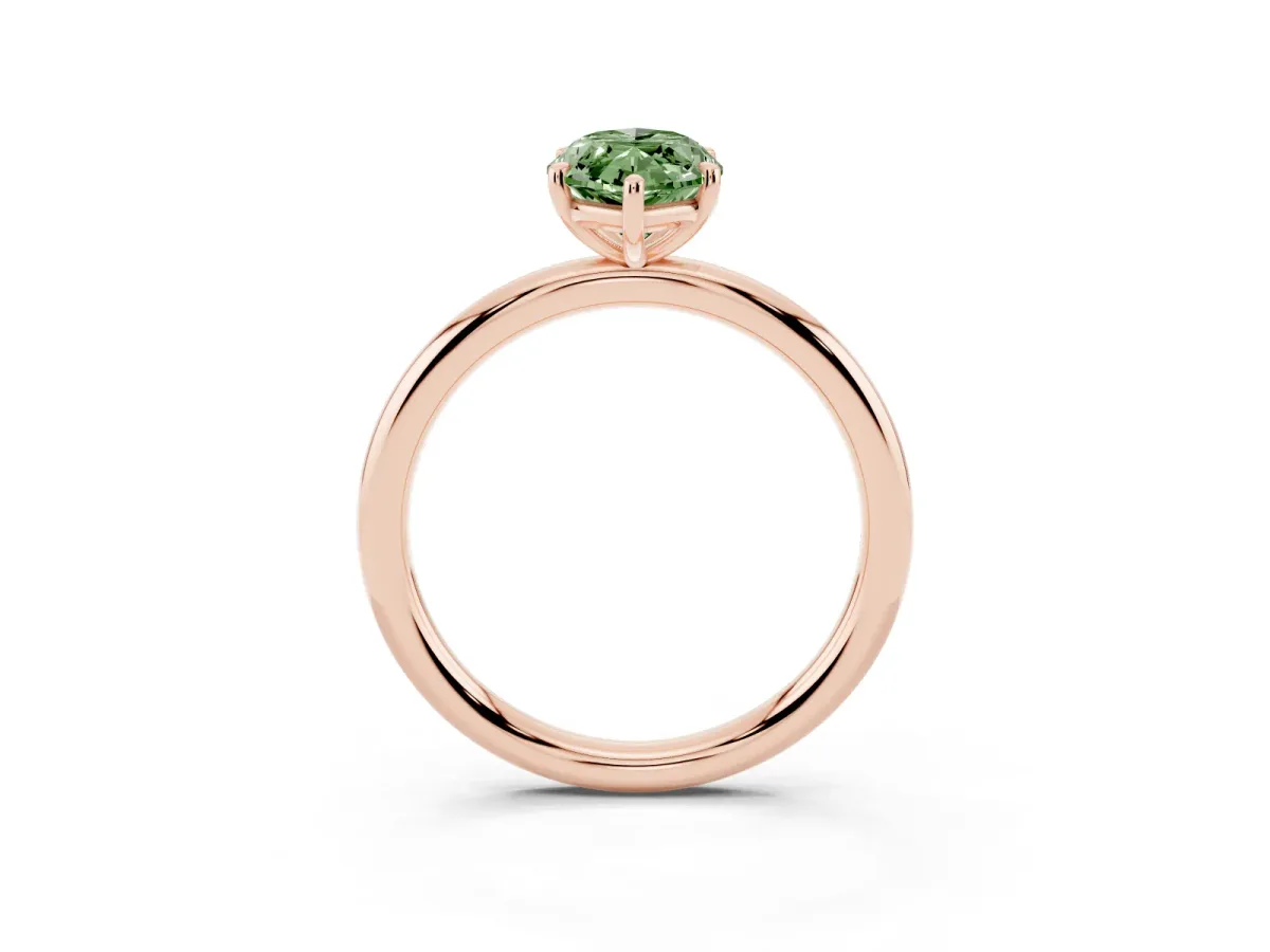 Fancy Green Marquise Cut Solitaire Diamond Ring with Four-Prong Setting on a Plain Band Rose gold