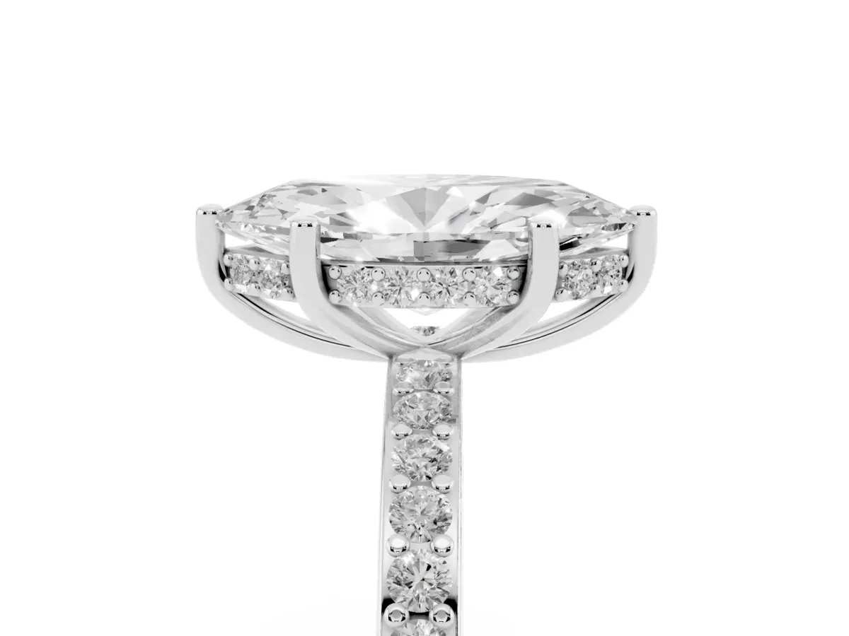Marquise Cut Cut Diamond Pavé Band Ring with Four-Prong Setting Silver