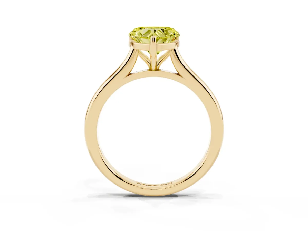 Fancy Yellow Heart Cut Cut Solitaire Ring with Cathedral Band and Four-Prong Setting Yellow gold