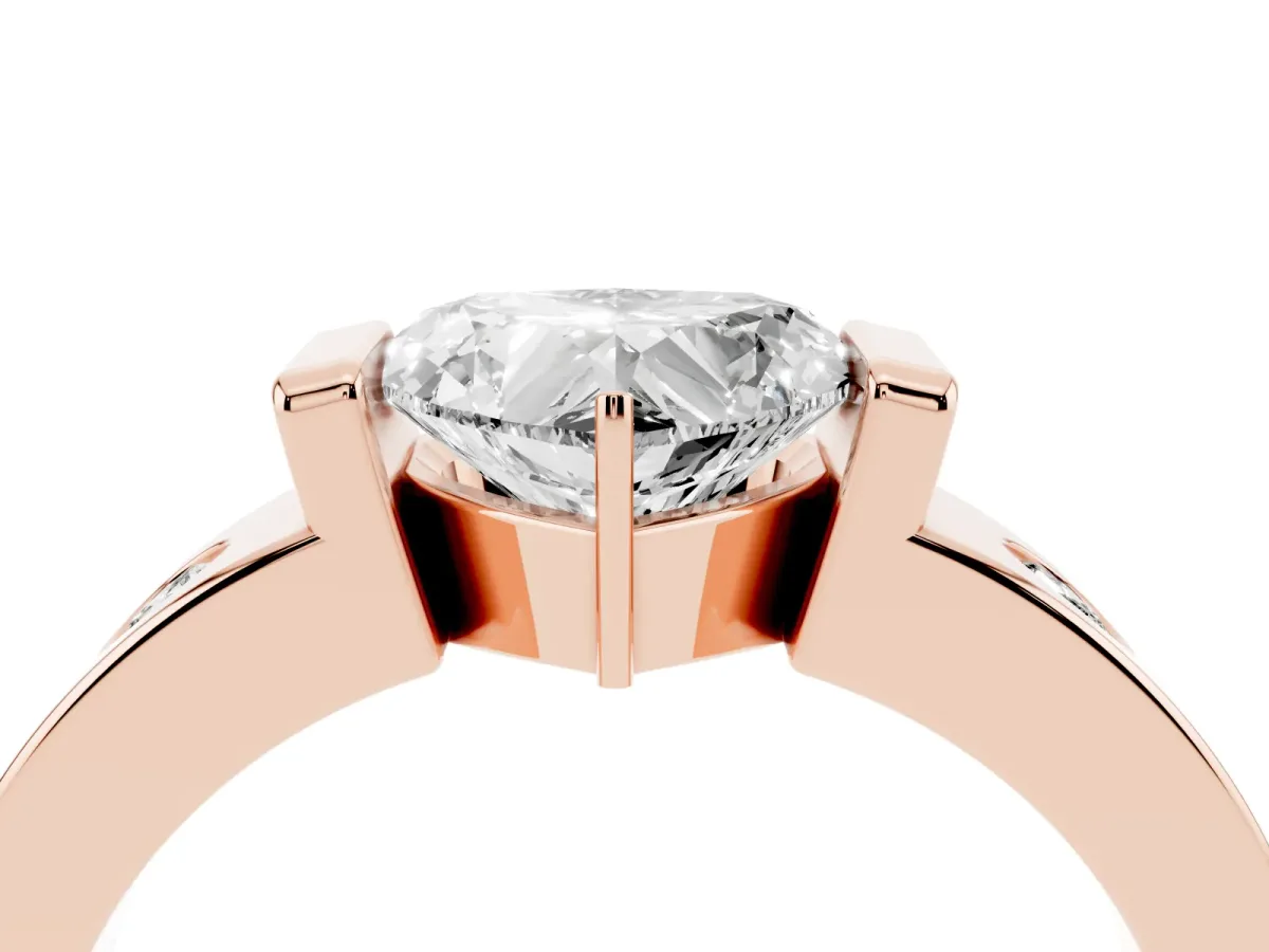 Heart Cut Brilliant Channel-Set Diamond Ring with Bezel Prong Setting Rose gold