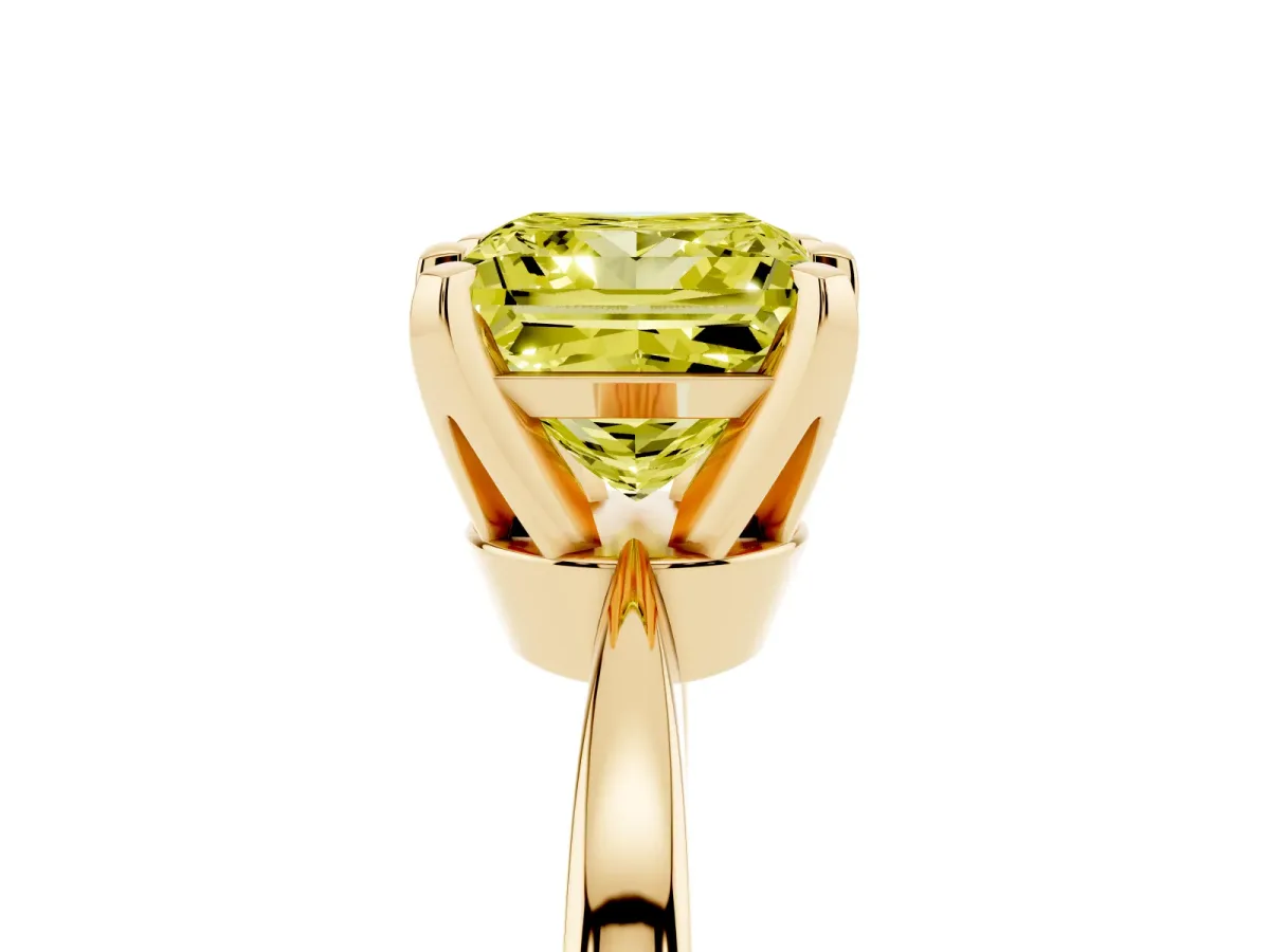 Fancy Yellow Princess Cut Solitaire Engagement Ring with Six-Prong Setting and Tapered Band Yellow gold
