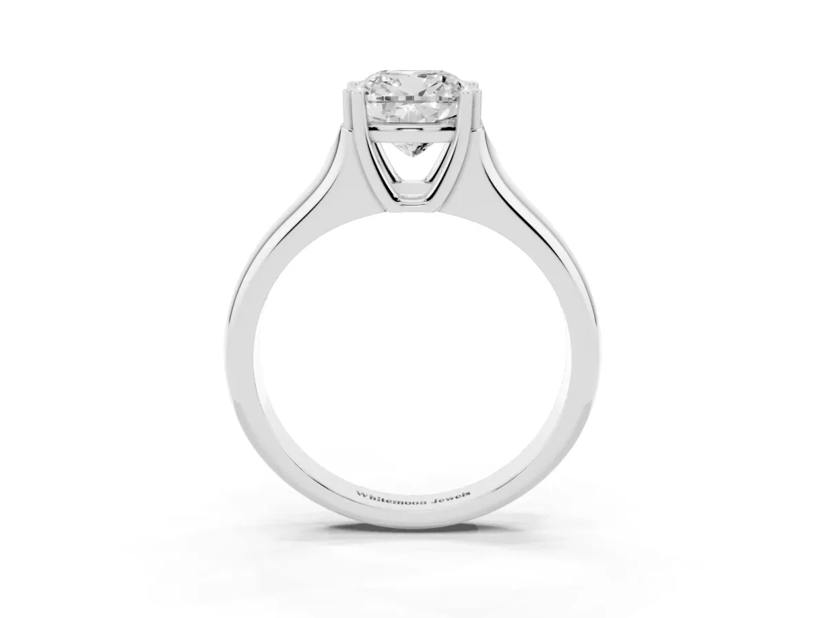 Cushion Cut Diamond Solitaire Ring with Wide Band and Prong Setting White gold