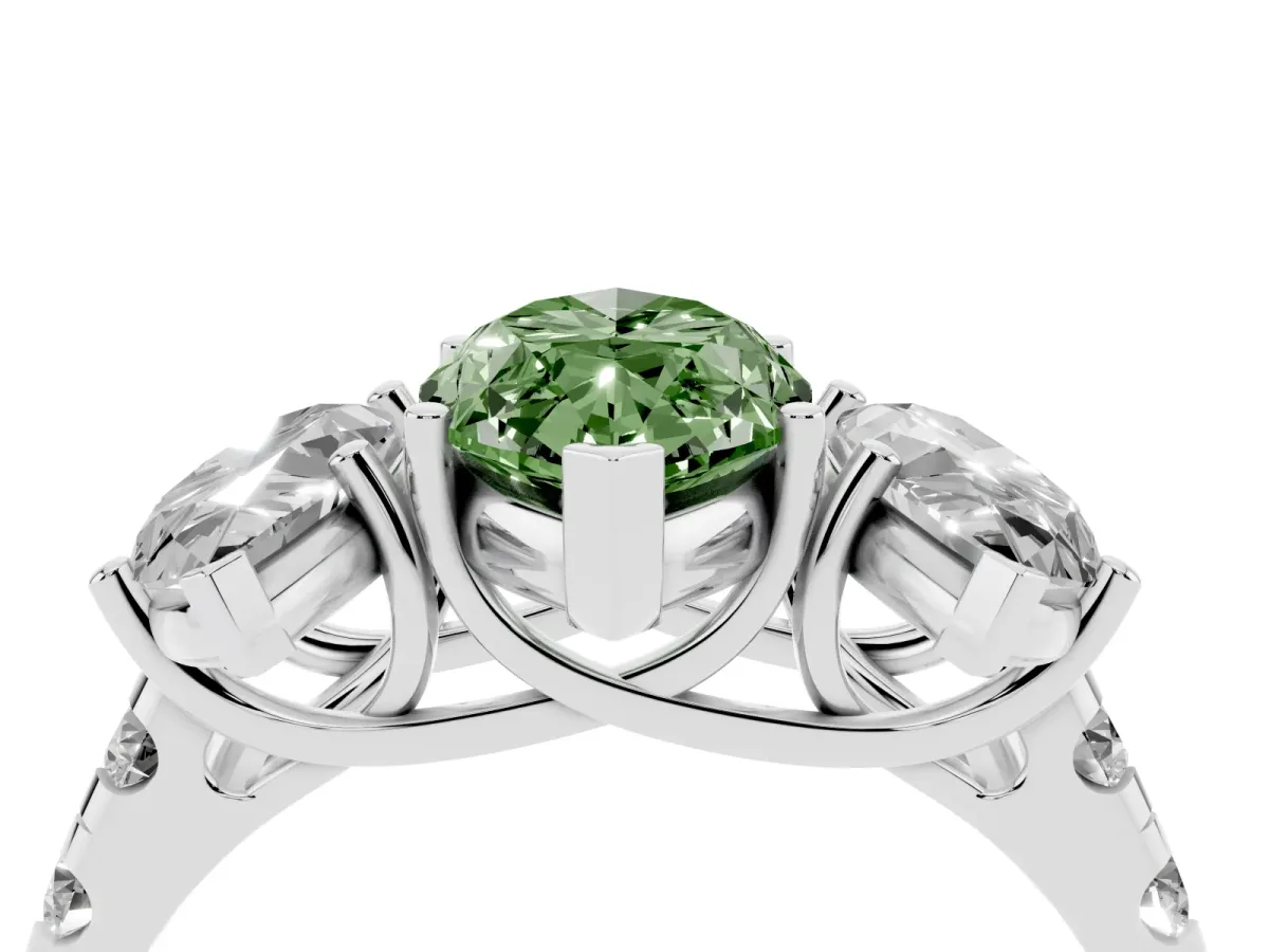 Fancy Green Three-Stone Marquise Cut Diamond Pavé Band with Prong Setting Silver