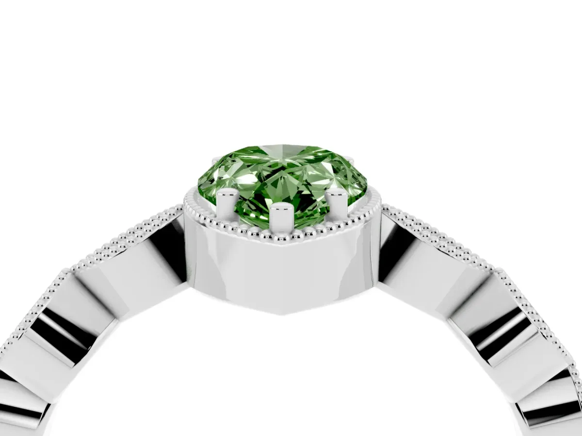 Fancy Green Pear Cut Diamond Vintage Milgrain Ring with Round Stations Platinum