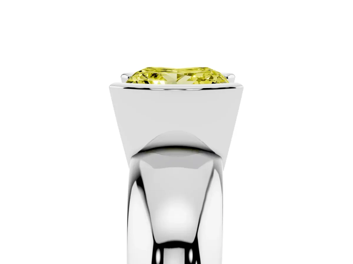 Fancy Yellow Princess Cut Solitaire Tension Set Diamond Ring with Wide Band Silver