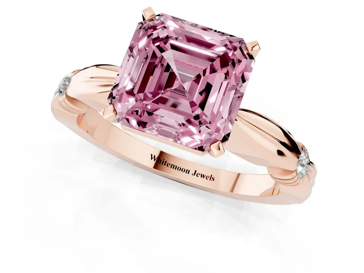 Fancy Pink Asscher Cut Solitaire Diamond Twisted Band with Four-Prong Setting Rose gold