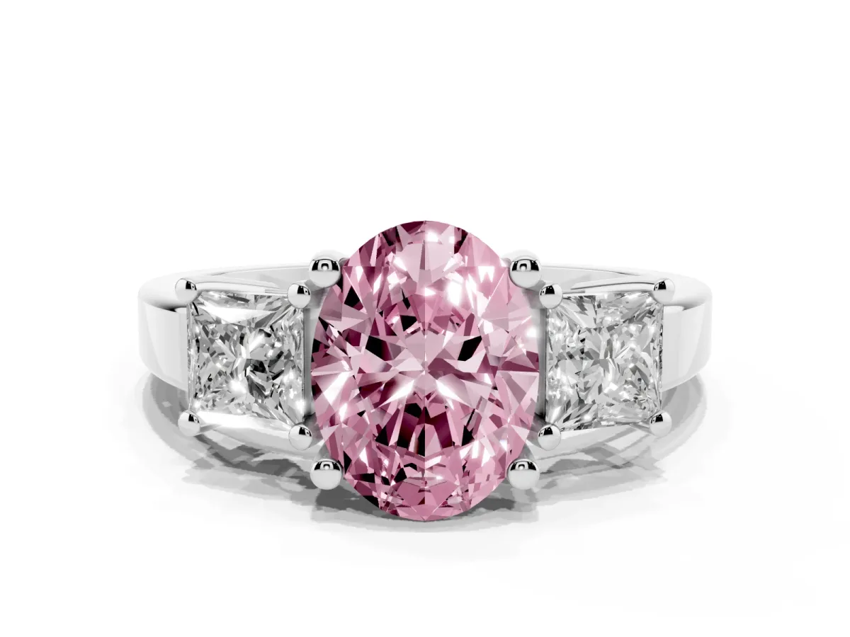 Fancy Pink Three-Stone Oval Cut Cut Solitaire Ring with Prong Setting Platinum