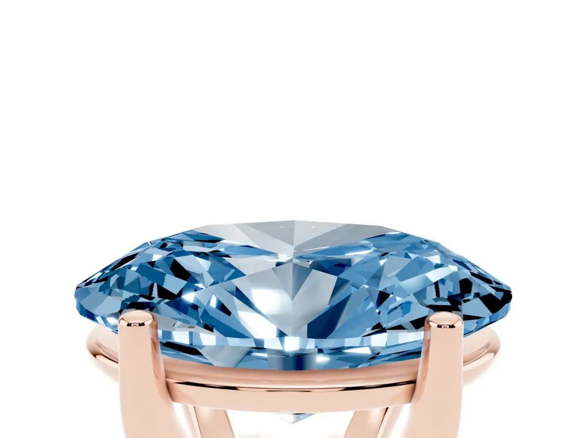 Fancy Blue Oval Cut Cut Diamond Solitaire Engagement Ring with Tapered Plain Band and Four-Prong Setting Rose gold