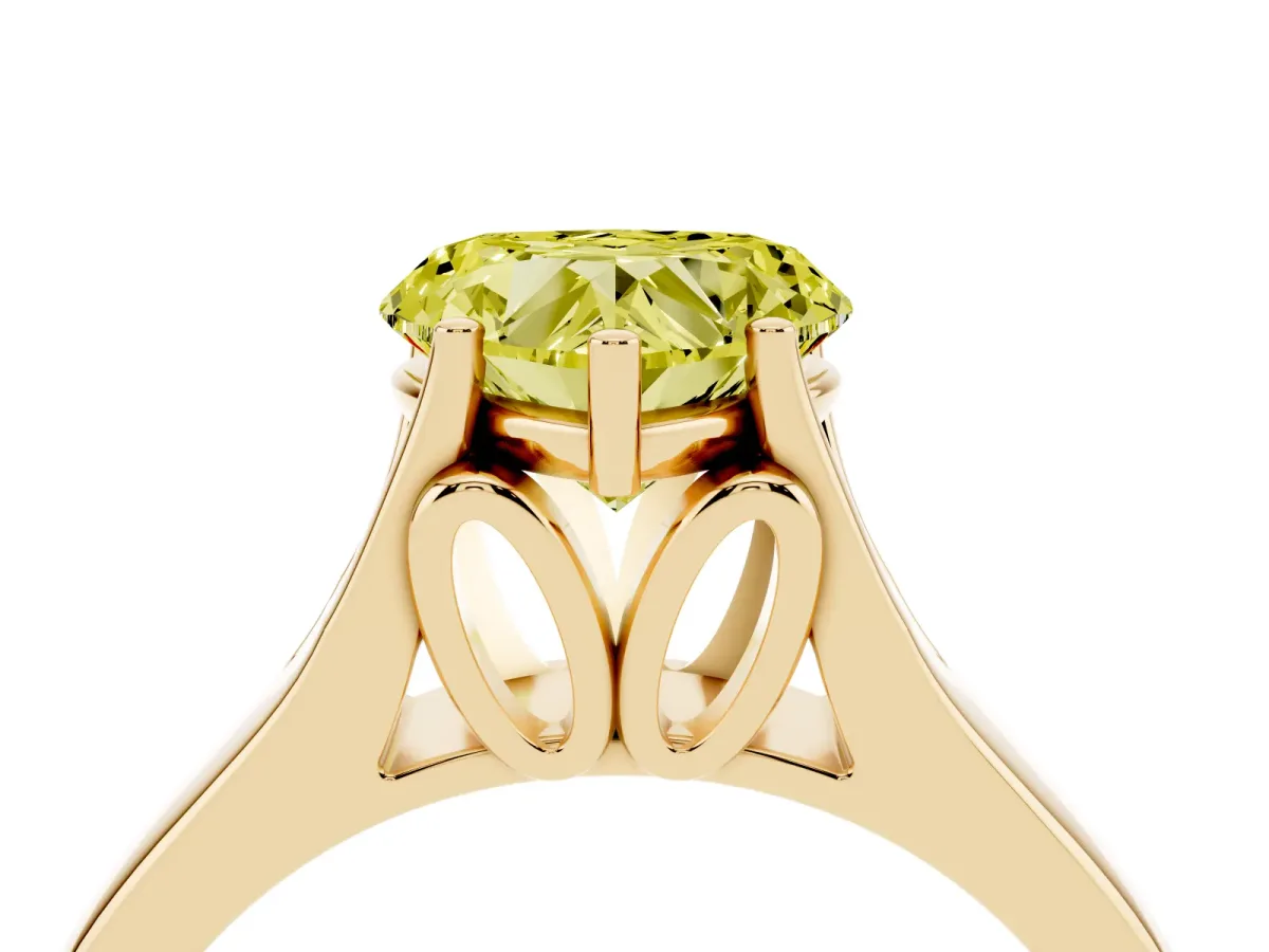Fancy Yellow Heart Cut Solitaire Diamond Ring with Cathedral Band and Four-Prong Setting Yellow gold