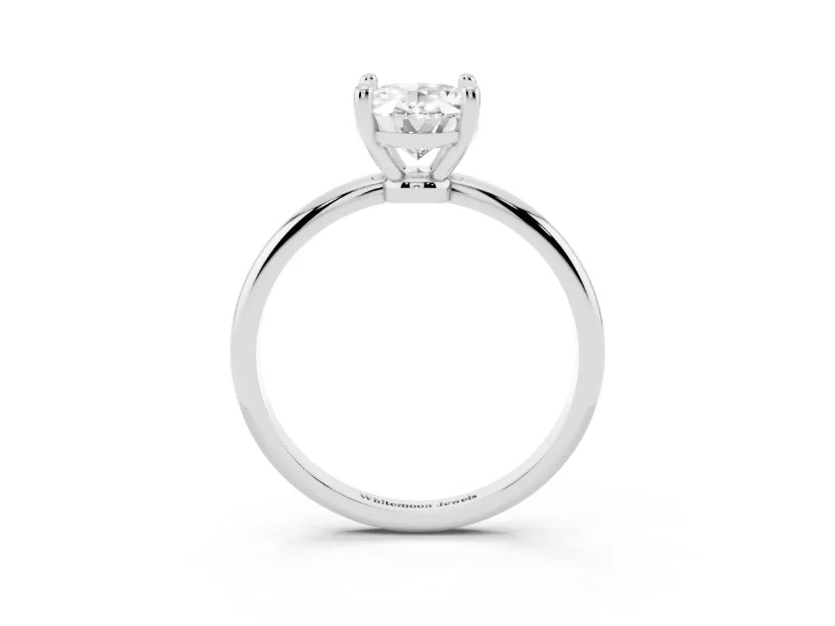 Oval Cut Solitaire Diamond Ring with 4-Prong Setting on a Classic Band Silver