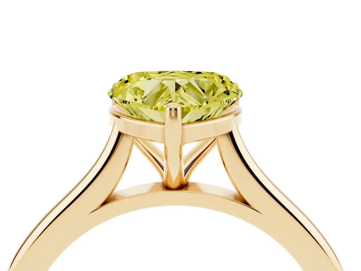 Fancy Yellow Heart Cut Cut Solitaire Ring with Cathedral Band and Four-Prong Setting Yellow gold