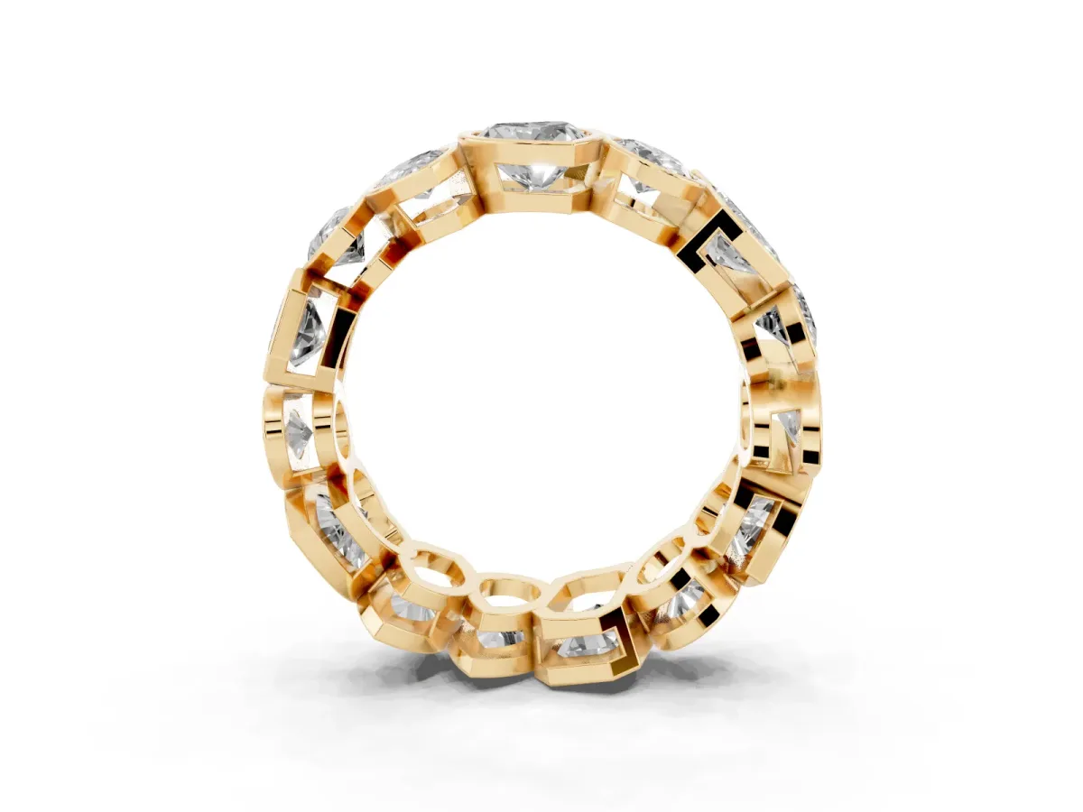 Mixed Shape Diamond Bezel Set Eternity Wedding Band Yellow gold