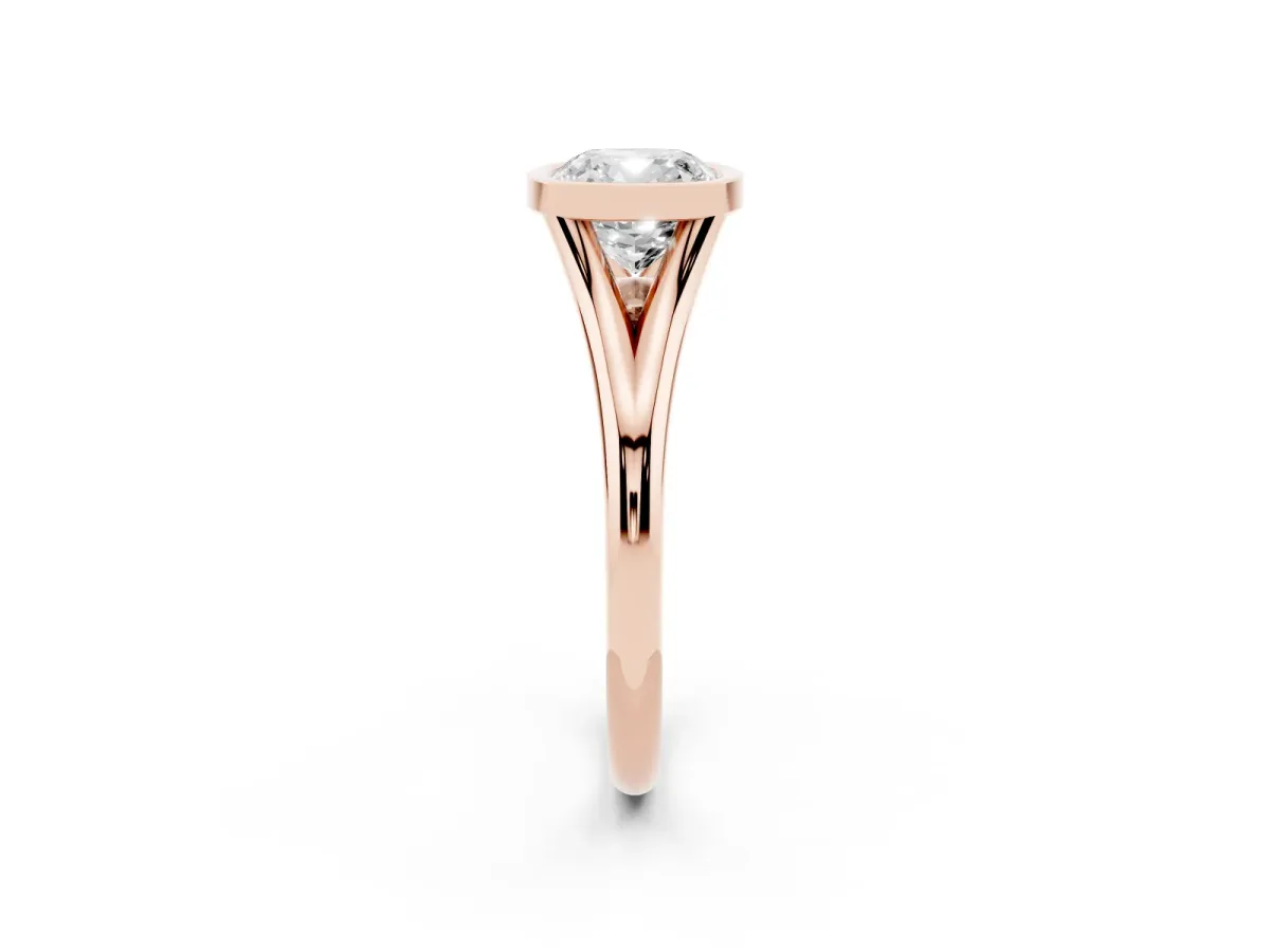 Bezel Set Cushion Cut Cut Solitaire Ring with Tapered Band Rose gold