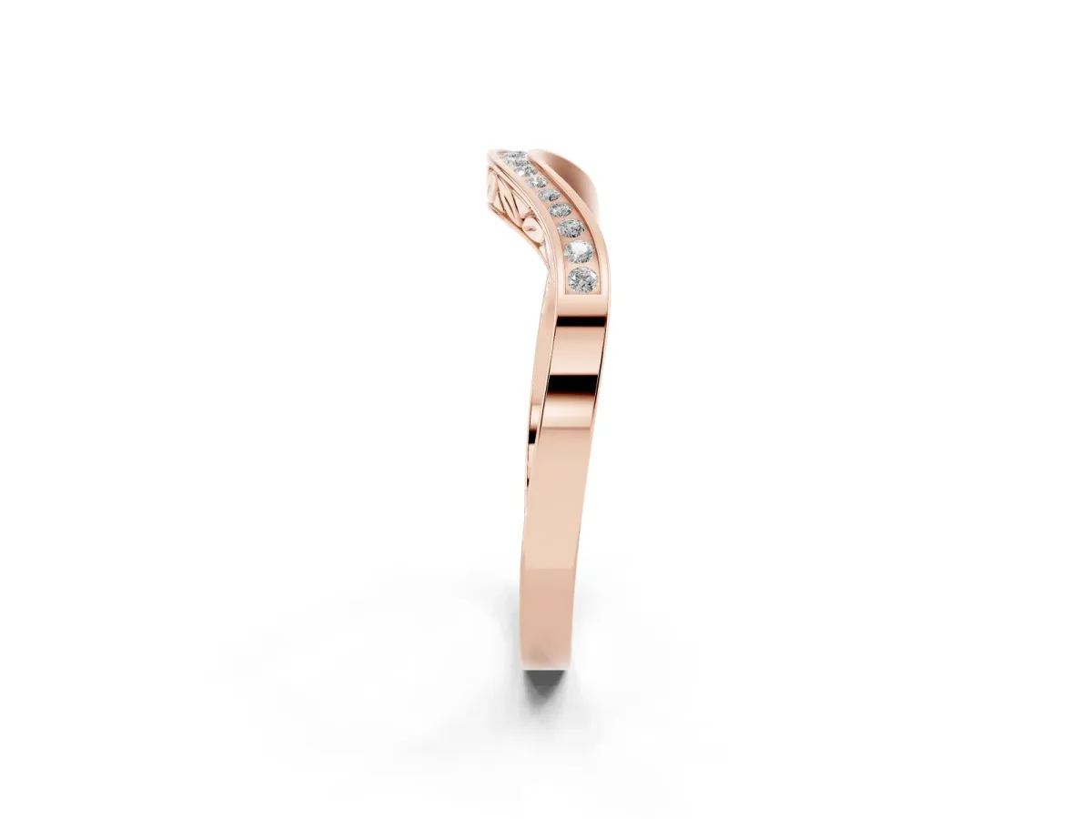 Round Cut Channel Set Wave Band with Pavé Setting Rose gold