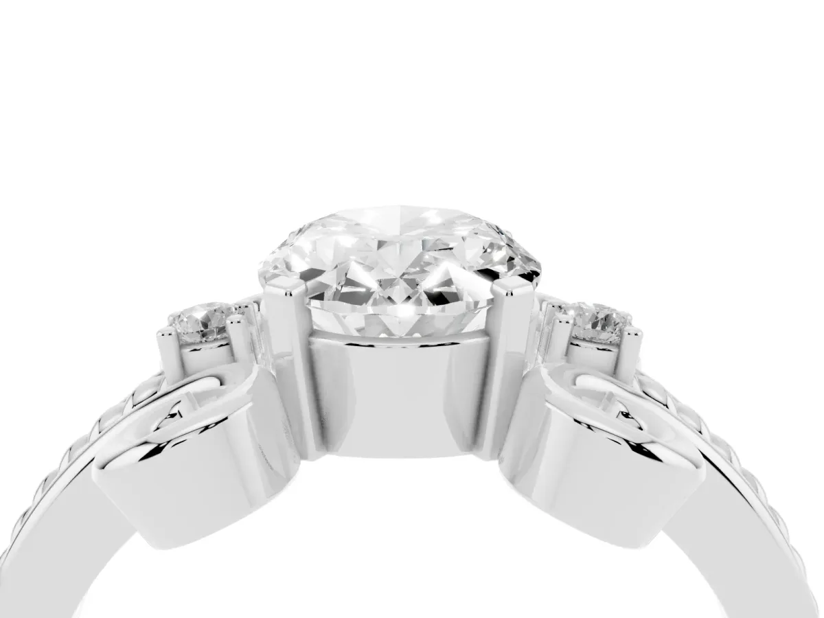 Oval Cut Solitaire Twisted Band Scroll Prong Ring Silver
