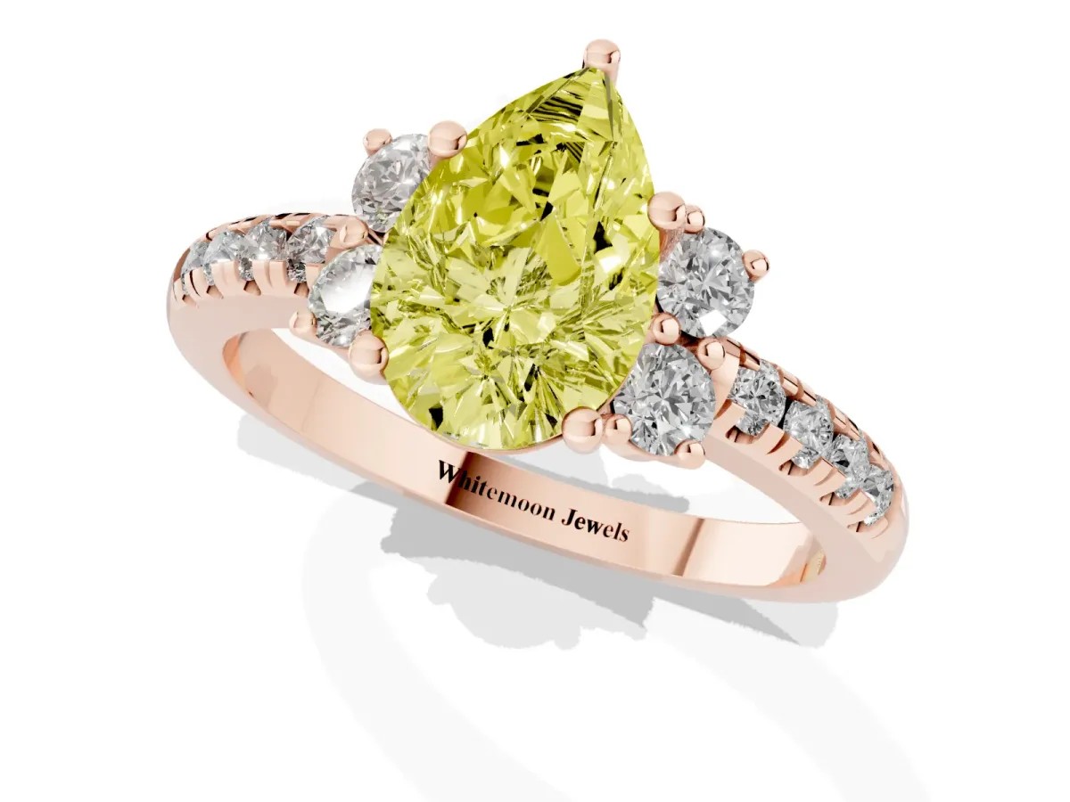 Fancy Yellow Pear Cut Diamond Three-Stone Pave Band with Four-Prong Setting Rose gold