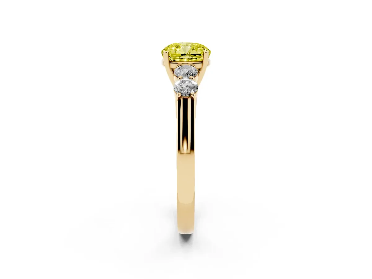 Fancy Yellow Cushion Cut Cut Diamond Five-Stone Prong Set White Gold Ring Yellow gold