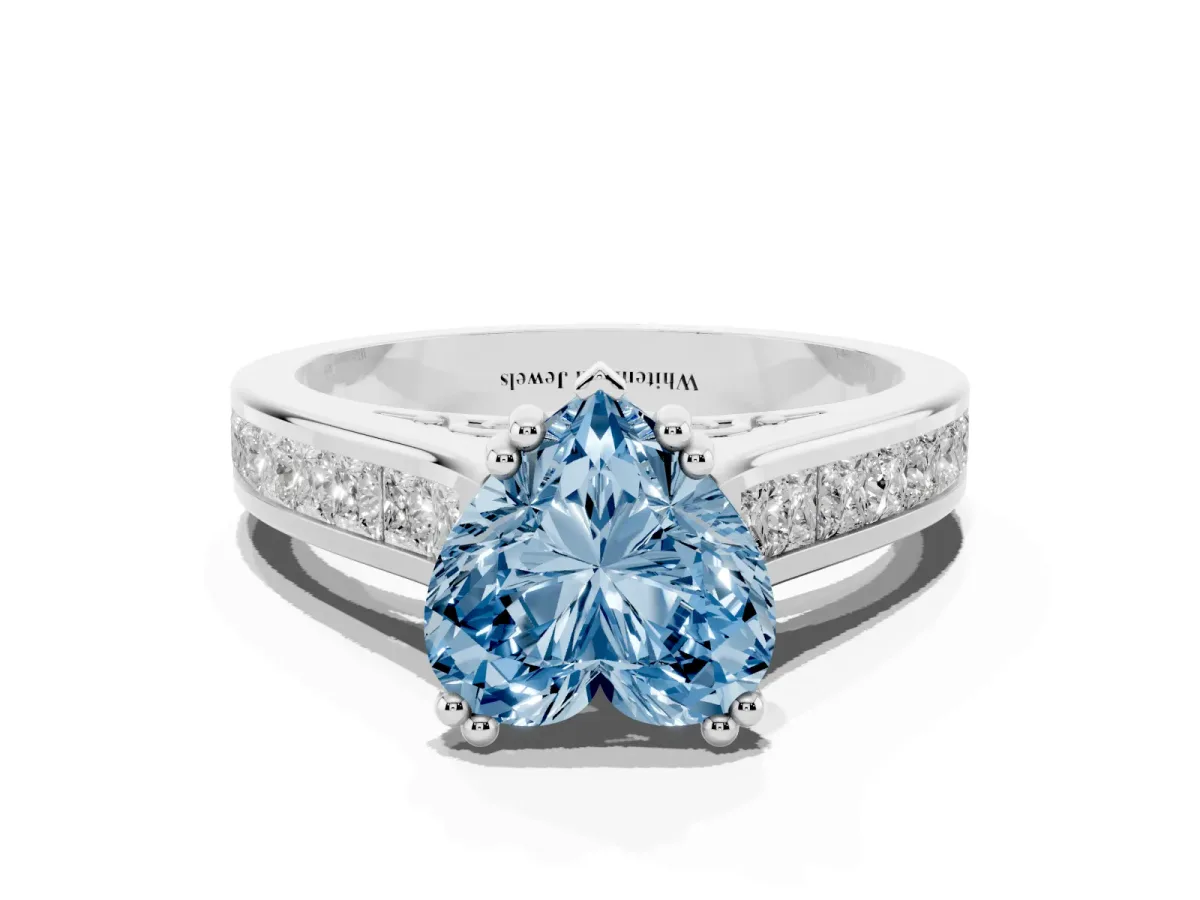 Fancy Blue Heart Cut Cut Channel Set Solitaire Engagement Ring with Prong Setting Platinum
