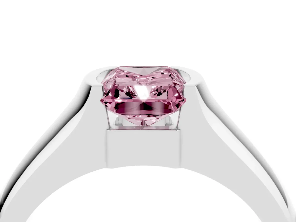 Fancy Pink Radiant Cut Solitaire Bezel Set Diamond Ring with Wide Band Silver