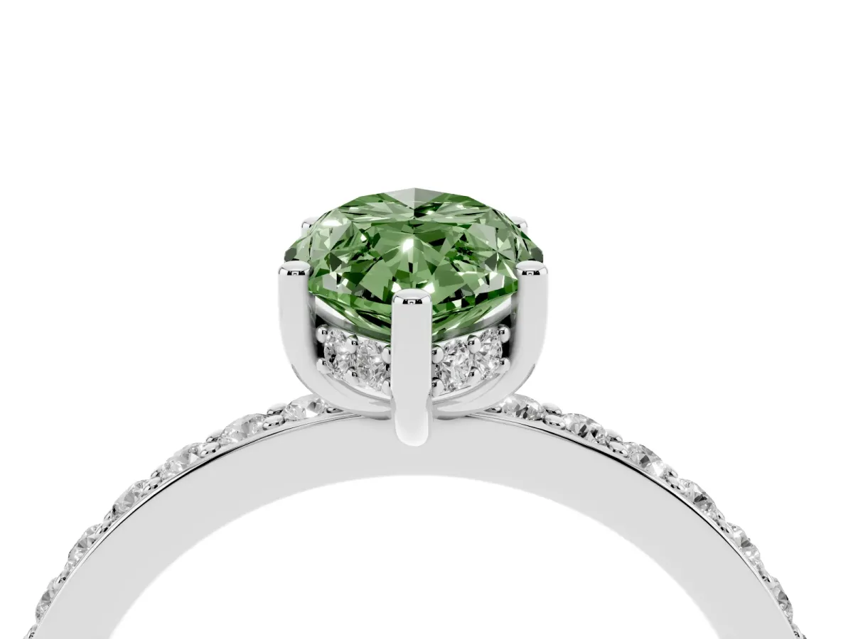 Fancy Green Marquise Cut Cut Diamond Pavé Band Ring with Four-Prong Setting Silver
