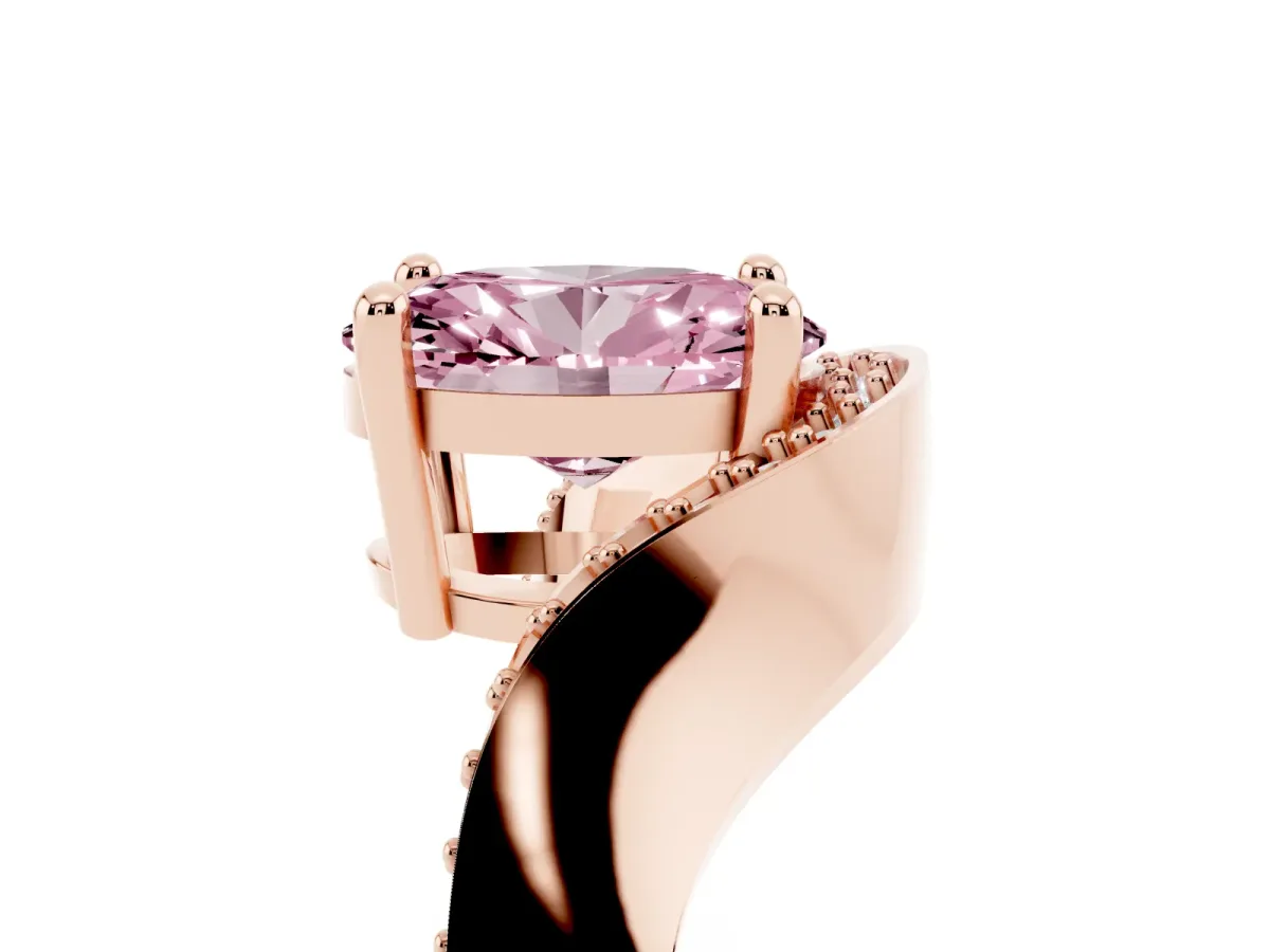 Fancy Pink Oval Cut Solitaire Diamond Engagement Ring with Pave Band and Four-Prong Setting Rose gold