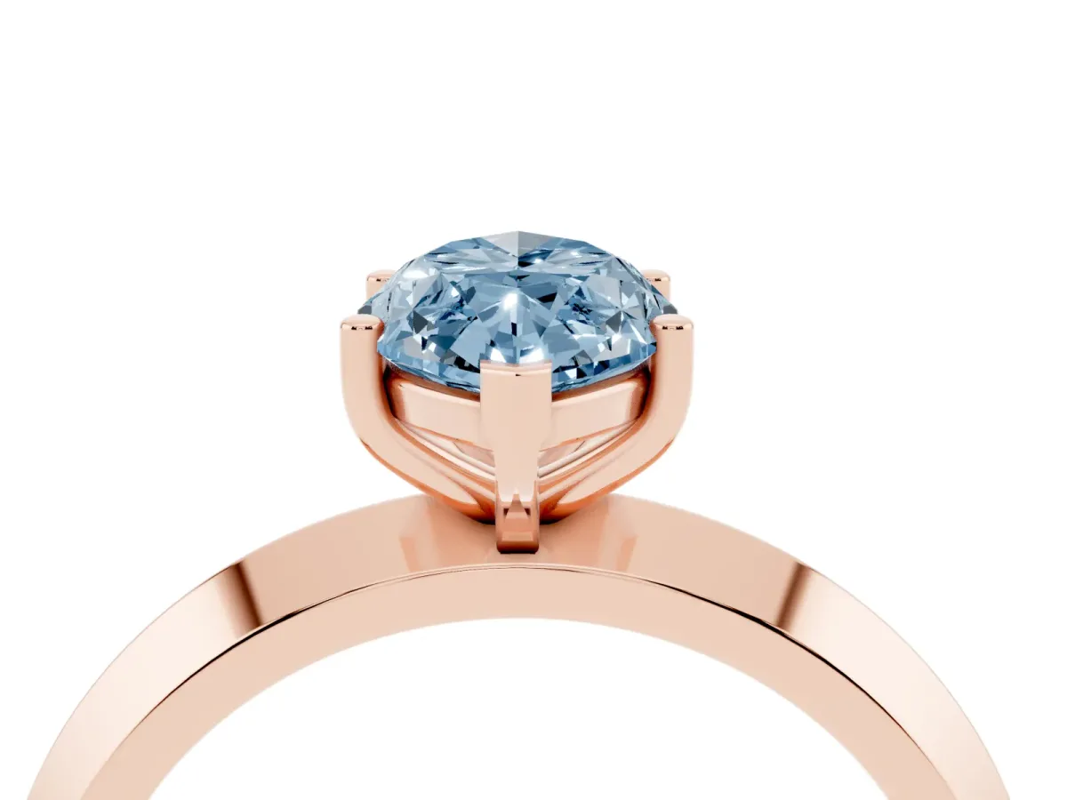 Fancy Blue Marquise Cut Cut Solitaire Engagement Ring with Flat Band and Four-Prong Setting Rose gold