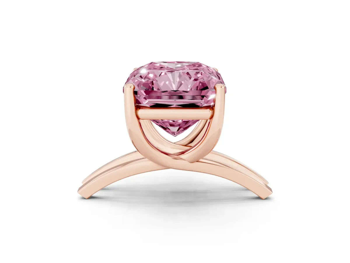 Fancy Pink Radiant Cut Cut Diamond Solitaire Engagement Ring with Tapered Plain Band and Four-Prong Setting Rose gold