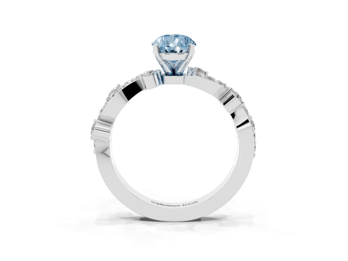 Fancy Blue Pear Cut Cut Solitaire Diamond Twisted Band with Pave Setting Silver