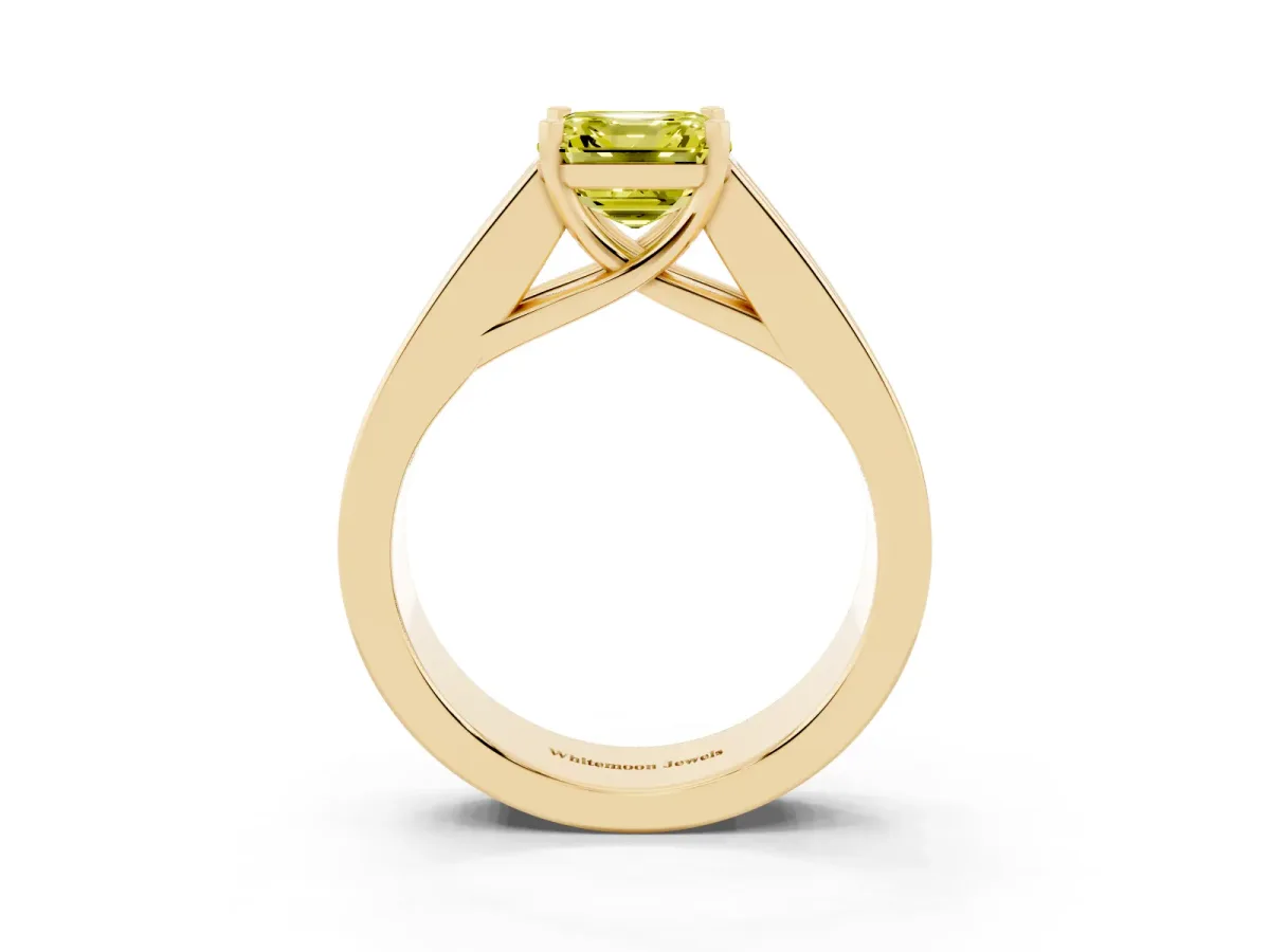 Fancy Yellow Asscher Cut Cut Channel Set Solitaire Ring with Four-Prong Setting Yellow gold