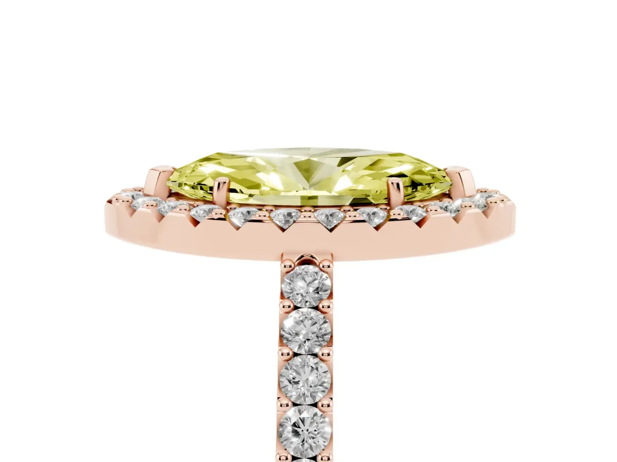 Fancy Yellow Marquise Cut Halo Diamond Pavé Solitaire Ring Rose gold