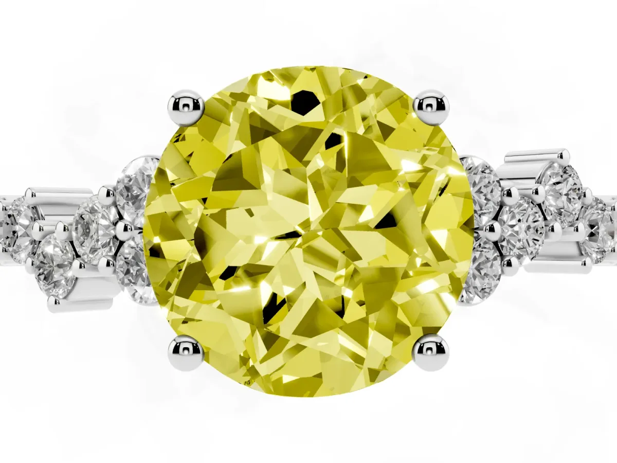 Fancy Yellow Round Cut Diamond Scattered Round Accent Ring with Prong Setting Silver