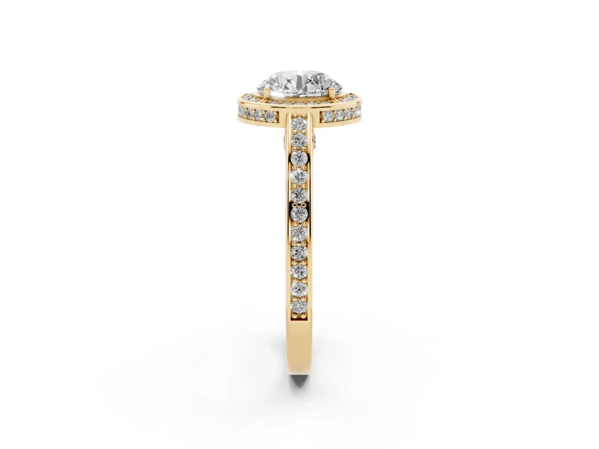 Round Cut Cut Halo Pave Split Shank Prong Setting Ring Yellow gold