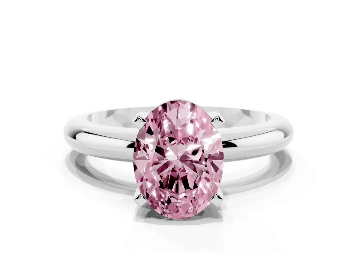 Fancy Pink Oval Cut Diamond Solitaire Engagement Ring with Round Band and Four-Prong Setting Platinum