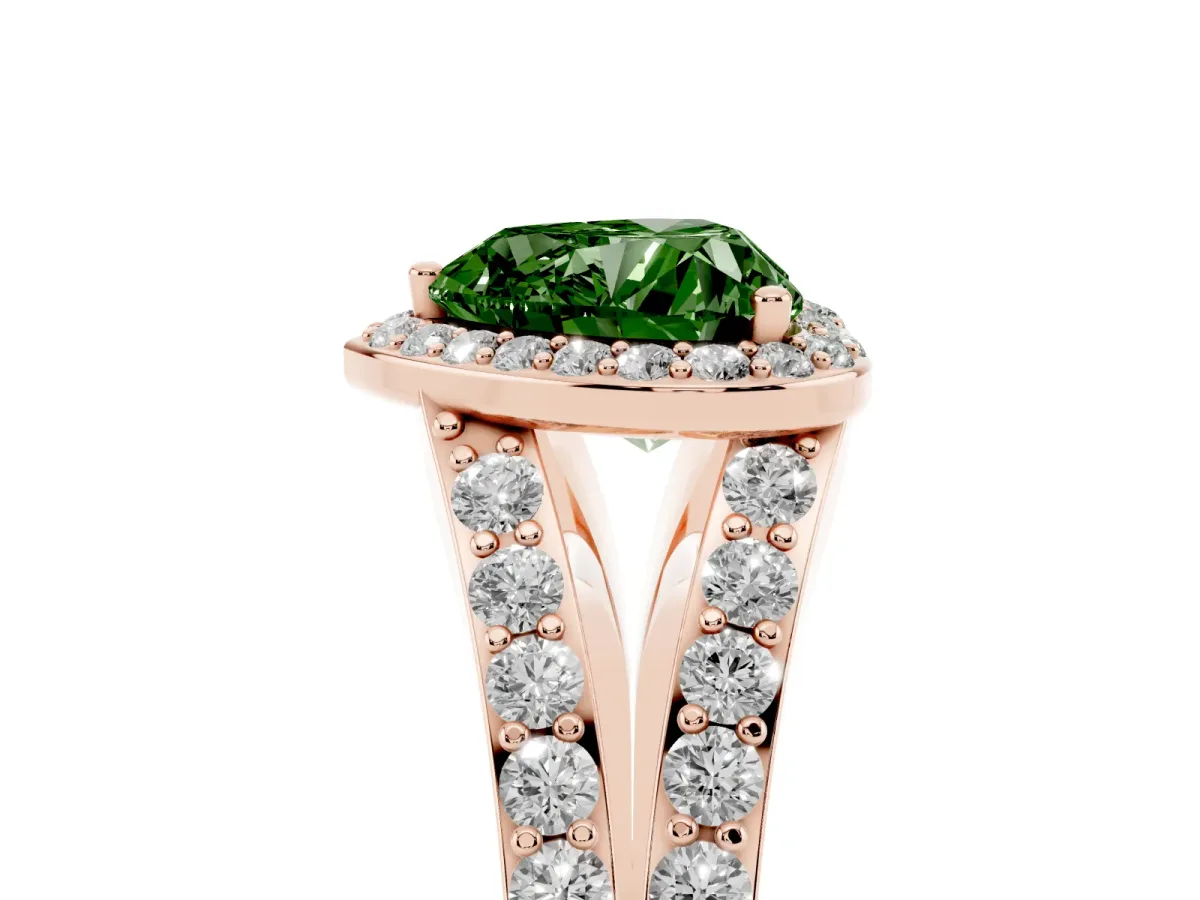 Fancy Green Heart Cut Diamond Split Shank Halo Ring with Four-Prong Setting Rose gold