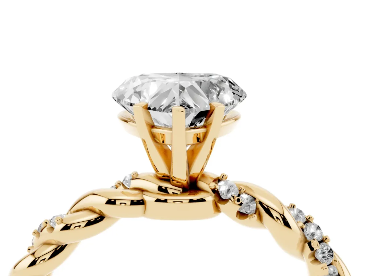 Heart Cut Diamond Solitaire Ring with Twisted Band and Pavé Accents Yellow gold