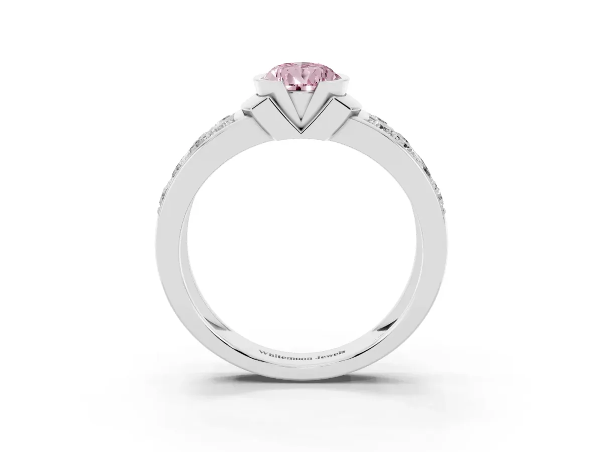 Fancy Pink Pear Cut Brilliant Diamond Channel Set Wide Band Ring with Bezel Setting Platinum