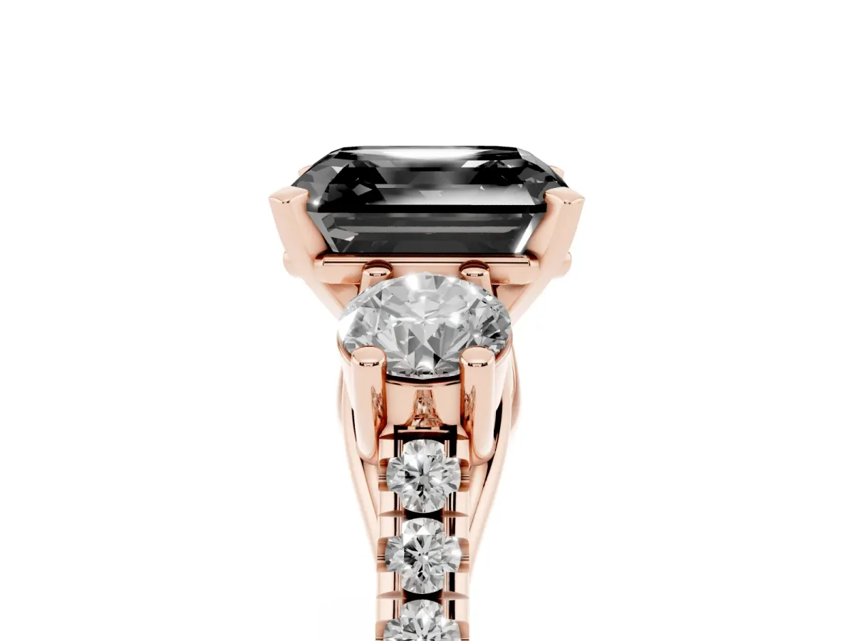 Fancy Black Three-Stone Asscher Cut Diamond Pavé Band with Four-Prong Setting Rose gold